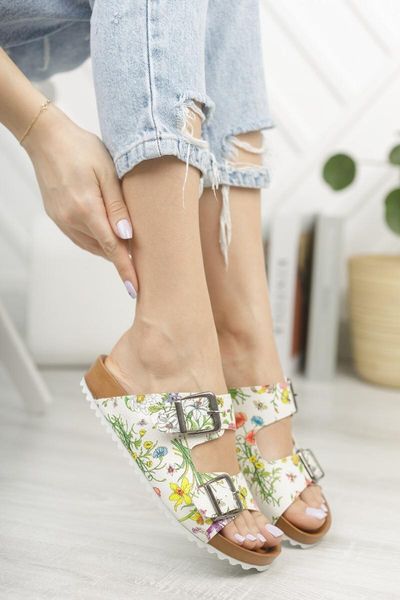 

slippers women mendy flower pattern double buckle, Black