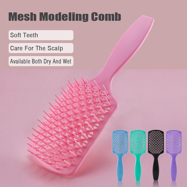 

hair brushes detangling brush hairdressing comb women men salon curly styling hollow grid scalp massage, Silver