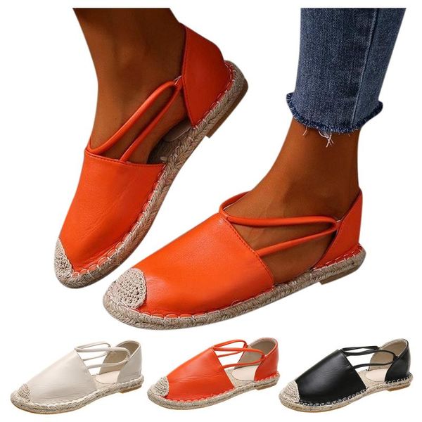 

sandals women's fashion casual flat round for ladies 2021 toe elastic band slip on shoes, Black