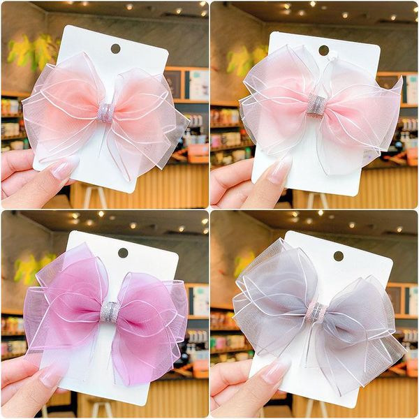 

hair accessories fresh cute organza bow hairclips korean baby kids princess hairpins side clips barrettes girls headdress, Slivery;white