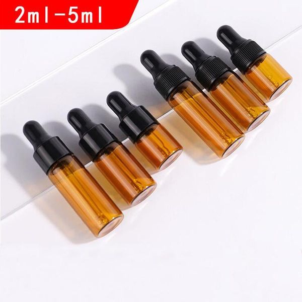 

storage bottles & jars 100pcs 2ml 3ml 5ml empty dropper bottle amber essential oil glass brown drop for massage cosmetic pipette refillable