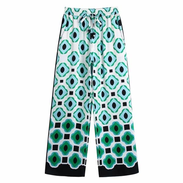 

women's pants & capris summer women geometric printing elastic waist ankle length casual lady loose trousers p2063, Black;white