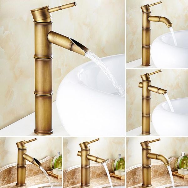

bathroom sink faucets brass bamboo waterfall faucet vessel tall water tap mixer and cold single hole basin vintage