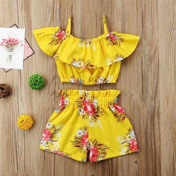 

fashion toddler baby summer kid clothes floral print t shirt shorts girls outfits vetement enfant, White