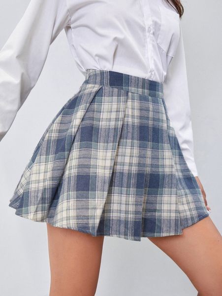 

tartan print pleated skirt x1ex#, Black