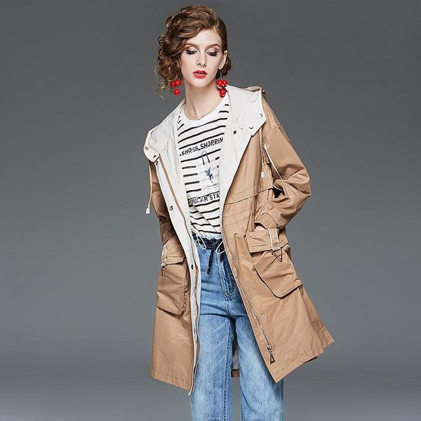 

women's trench coats f905272 2021 autumn long-sleeved anorak brand jacket, Tan;black