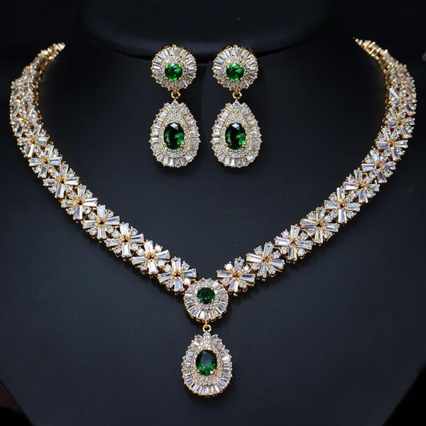 

earrings & necklace bilincolor green and wedding jewelry sets for brides, Silver