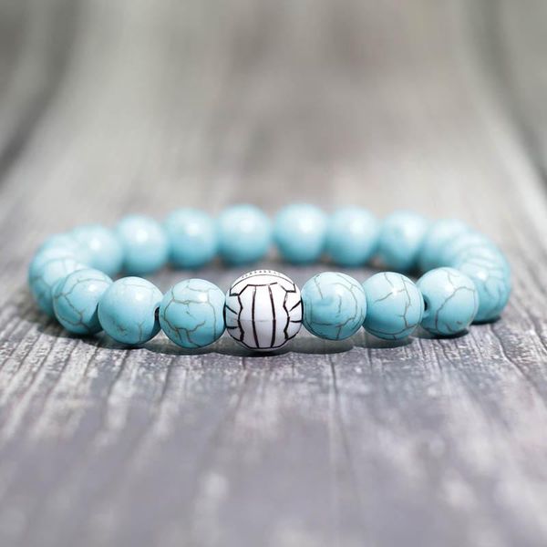 

beaded, strands minimalist cute white volleyball bracelet natural 10mm big beaded braclet men women sport fashion jewelry cool biker accesso, Black