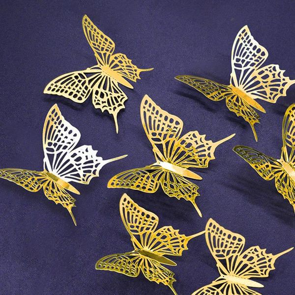 

wall stickers 12pcs 3d hollow artificial butterfly diy art home decor decals wedding decoration golden/silver
