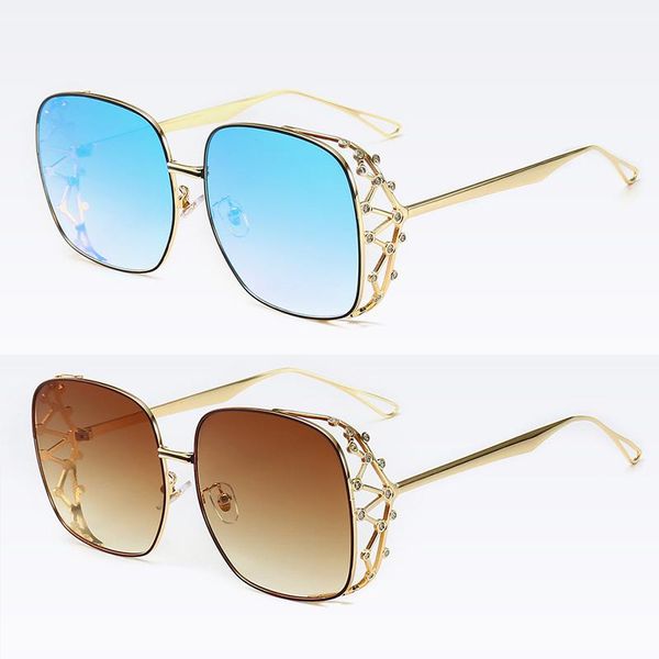

sunglasses luxury diamond trendy woman personality big frame fashion square hollowed out uv400 for women, White;black