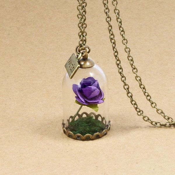 

retro glass vial necklace butterfly wish accessories red rose dried flower jewelry for women girls pendant necklaces, Silver