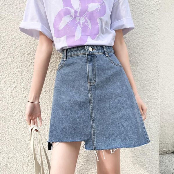 

denim short skirt female summer 2021 high waist mini plus size asymmetrical a-line skirts women s487, Black