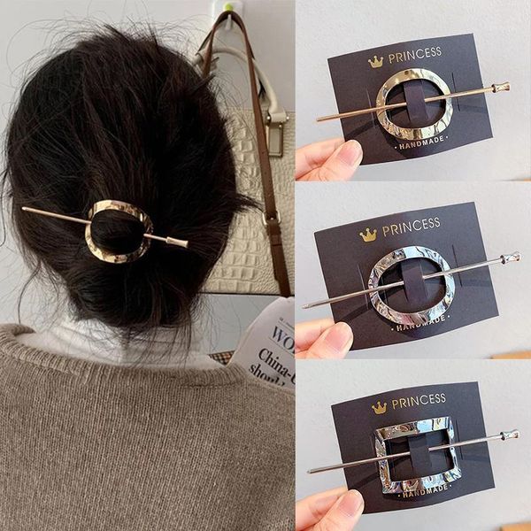 

simple geometric hair sticks fashion metal circle clips for women girls korean gold silver accessories headwear1