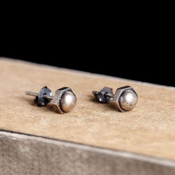 

stud 925 silver creative hexagon screw ear jewelry fashion all-match style small earrings cool tide, Golden;silver