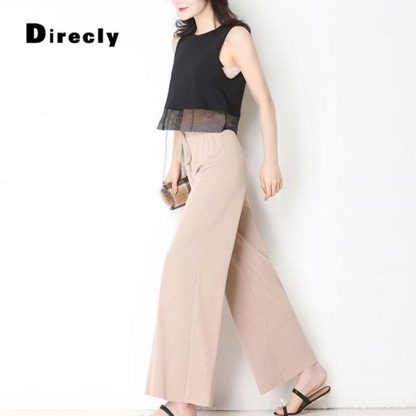 

women's pants & capris direcly 2021 winter sell fashion high wasit solid casual bandage long elegant loose drawstring knitted for women, Black;white