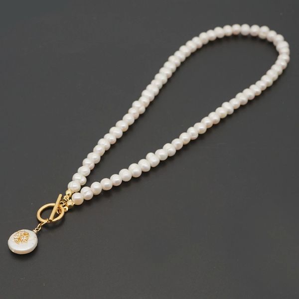 

2021 chic handmade freshwater pearl pendant necklace party wedding jewelry, Golden;silver