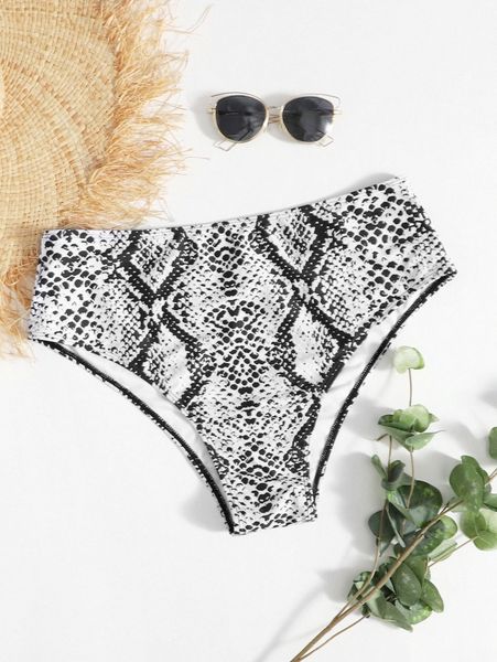 

plus snakeskin print high waisted bikini panty o4dj#, Black