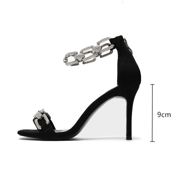 

dress shoes star style rhinestones chains women sandals fashion thin high heels zip gladiator elegant summer party prom befb, Black