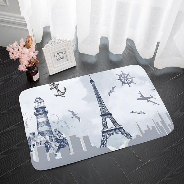

carpets bathroom floormat doormat waterproof door mats lighthouse landscape elk foot pads thick sponge cartoon flannel non-slip
