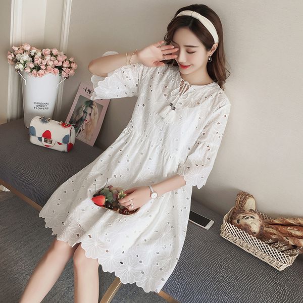 

9189 2021 new spring maternity lace dress suit (send sling), White
