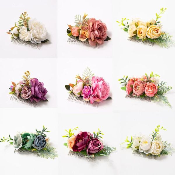 

hair clips & barrettes simulation rose flower hairband fashion plate comb casual wedding accessories for bride summer beach headdress tiaras, Golden;silver