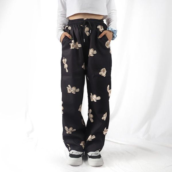

men's pants 2021 hip hop streetwear harem women's wide leg male casual butterfly print sweatpants harajuku jogging trousers, Black