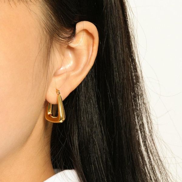 

retro gold plated statement 316l stainless steel vacuum hoop earrings for women geometric huggie female &, Golden;silver