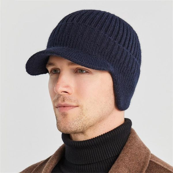 

hats, scarves & gloves sets outdoor fashion warm hat men's thickened wool autumn and winter ear protection knitted 3 colors optional, Blue;gray
