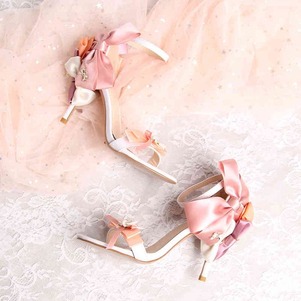 

sandals bow knot horizontal strap open toe stiletto women sandals, one word buckle wristband sweet gift high heels wedding shoes, Black
