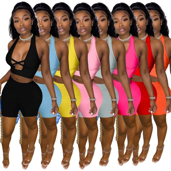 

women's tracksuits s-xl women clothing fashion 2021 summer shorts suit backless and two piece set wholesale drop, Gray