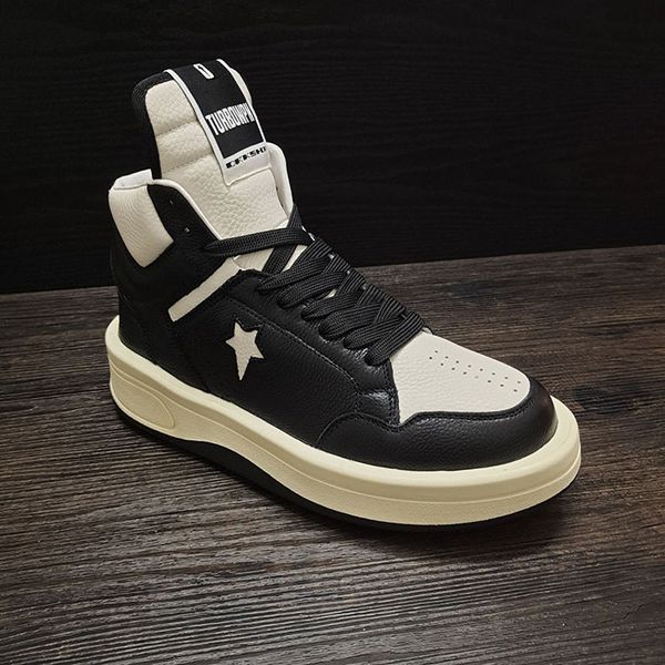 

customized genuine leather signed jointly x ins high trainer boots thick sole platform rock street star botas, Black