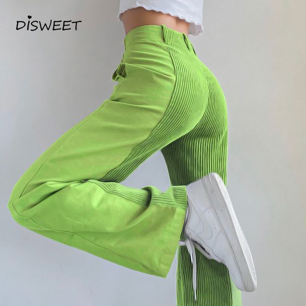 

pant corduroy straight leg woman simple high loose stitching women's pants casual solid elastic waist slim trousers women, Black;white