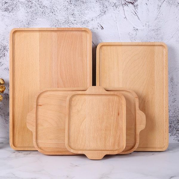

kitchen storage & organization beech wooden tray nordic decoration home serving baking plate multi-use trays for food/fruiea wood tea