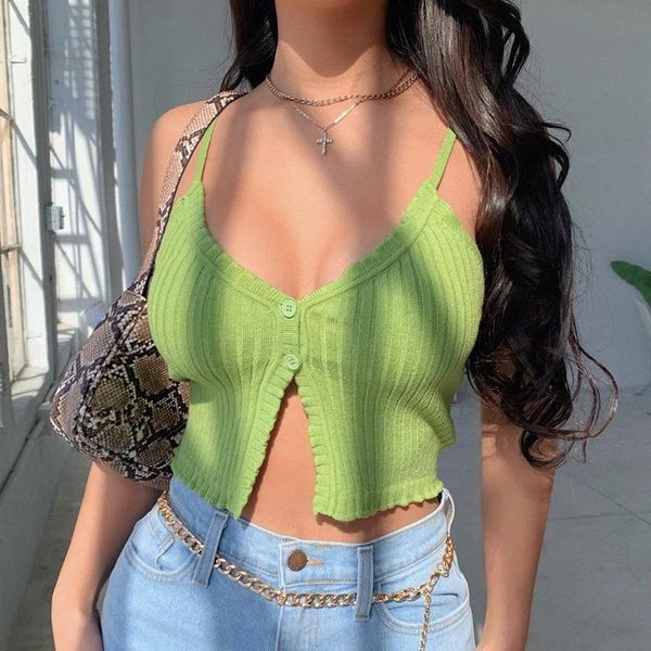 

women's tanks & camis fashion slim cute striped single-breasted backless v-neck 3 colors woman casual spaghetti strap skinny lady crop, White