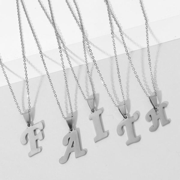 

pendant necklaces est silver color 26 letter alphabet smooth necklace fashion chain for women men jewelry 1pc