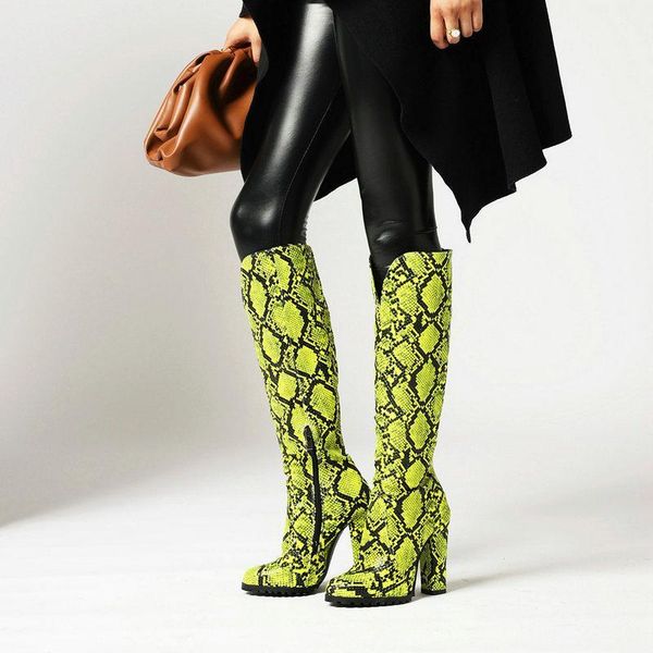 

boots aiweiyi knee high women heel snake print platform fashion shoes ladies pu leather size 34-43 lady1, Black
