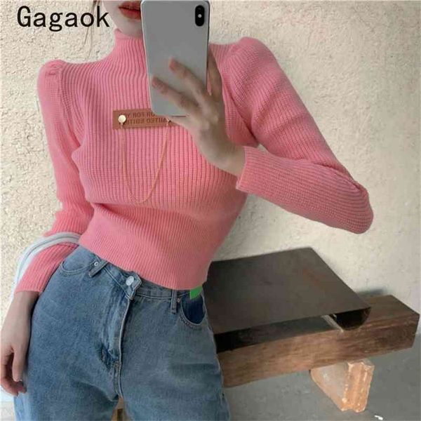 

streetwear sweater women spring autumn turtleneck solid full knit slim korean chic wild pullovers 210531, White;black