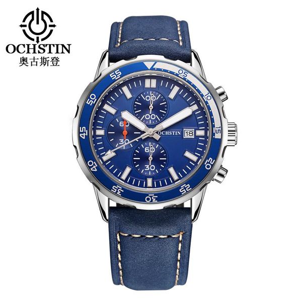 

wristwatches ochstin chronograph swatch men 2021 military sport leather band luminous business wristwatch relojes hombre, Slivery;brown