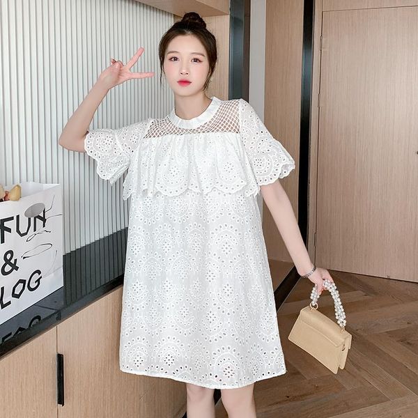 

maternity dresses 86091# dress summer cotton short sleeves loose midi plus size pregnancy pregnant women mom, White