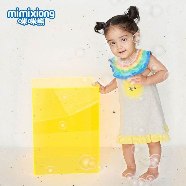 

factory wholesale new girls fresh simple rainbow dress sleeveless dress, Red;yellow
