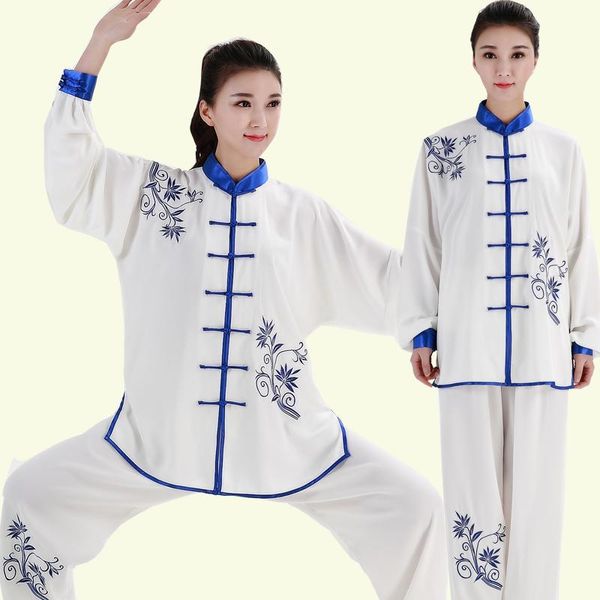 

embroidery bamboo taichi uniform women men wushu clothing martial arts outfit wing chun suit exercise 90 stage wear, Black;red