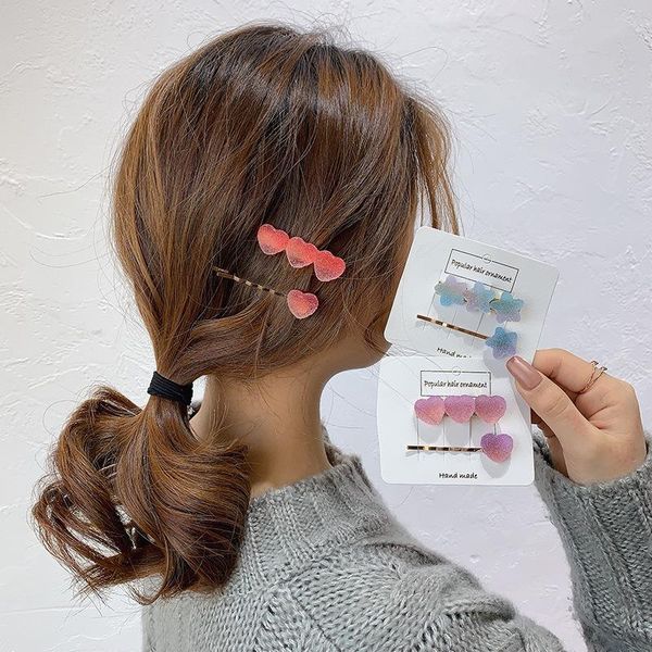 

hair accessories 2pcs korean candy gradient colored heart star clip children's rainbow girls beautiful gifts, Slivery;white