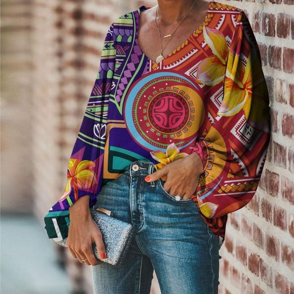 

women's blouses & shirts women chiffon blouse geometry print female long sleeves lady casual outdoor plus size clothes ropa roupas fem, White