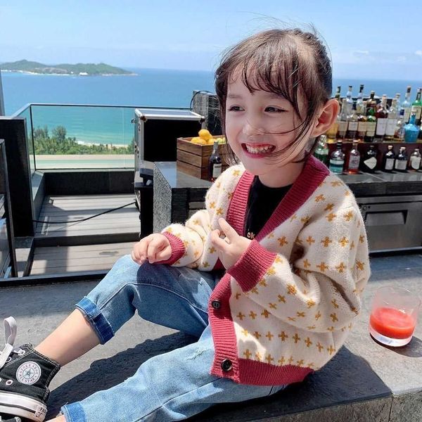 

girls floral cardigan 2021 autumn new loose children's sweater jacket baby girl long sleeve knitwear y1024, Blue