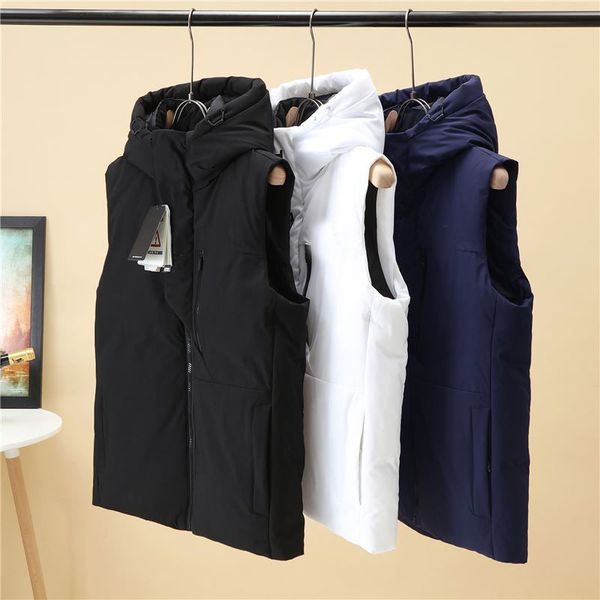 

2021 men's warm hooded down face vest 800 fluffy coat women's casual loose jacket classic design north outerwear hoodie jackets, Black;white