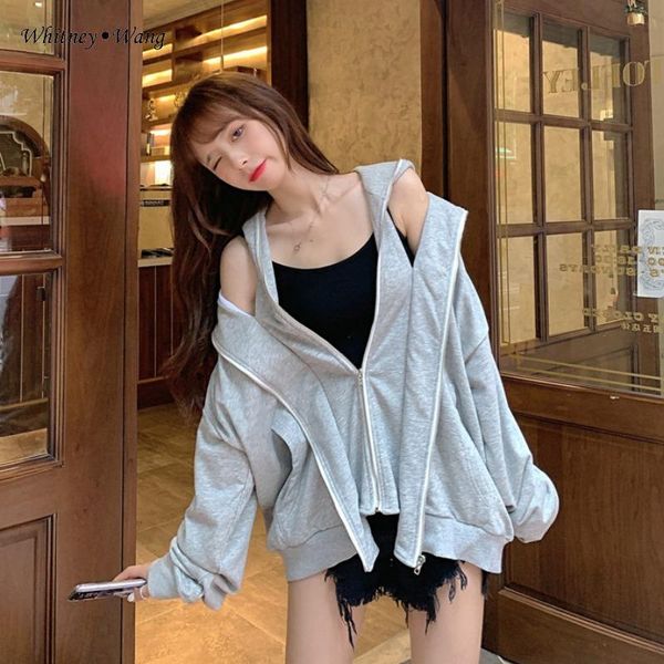 

women's hoodies & sweatshirts whitney wang 2021 autumn fashion streetwear 2 pieces patchwork oversize hooded sweatshirt women pullover, Black