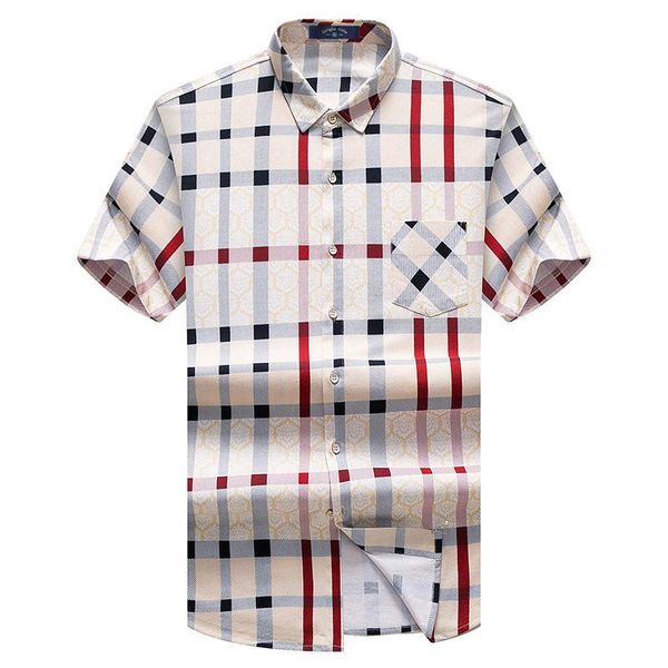 

men's casual shirts 2021 high-quality summer short-sleeved men shirt printed plaid, White;black