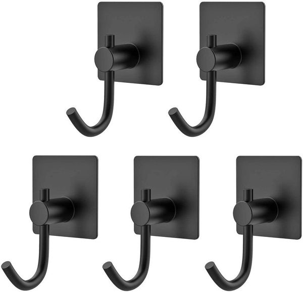 

hooks & rails 5 self-adhesive waterproof towel racks, stainless steel wall hanging coat for bathroom, kitchen, office