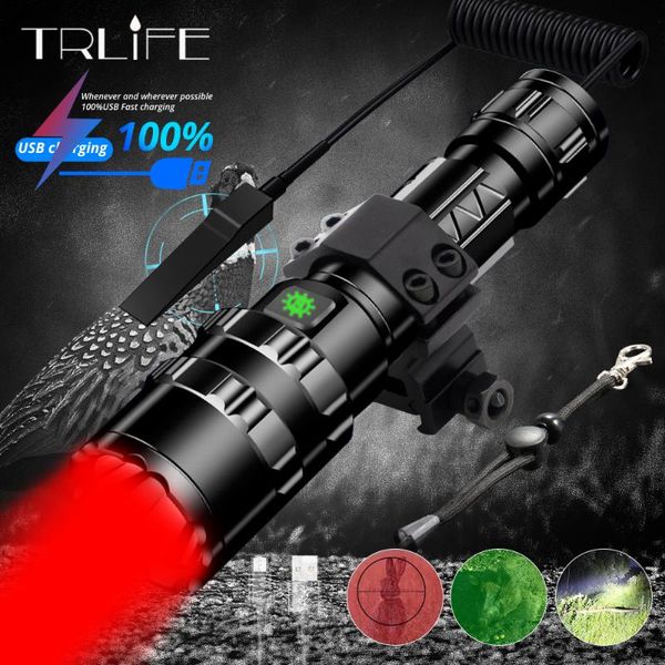 

flashlights torches hunting red green scout light 1 mode professional tactical led usb 18650 waterproof night for coyote