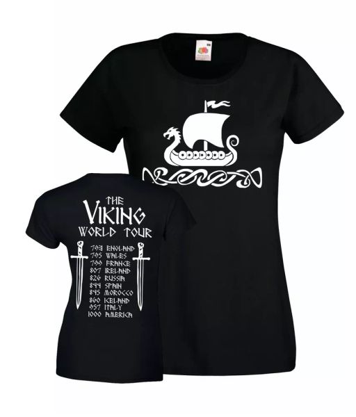 

women t-shirt the vikings world tour j869 shirt tv series nordic odin, White;black